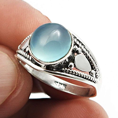 925 Sterling Silver Jewelry Chalcedony Gemstone Ring Size 5 H39