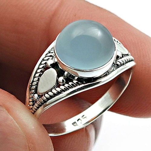 Chalcedony Gemstone Ring Size 6 925 Sterling Silver Fine Jewelry I39
