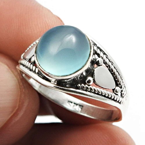 Chalcedony Gemstone Ring Size 8 925 Sterling Silver Jewelry J39