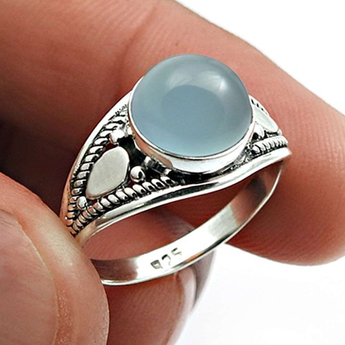 Chalcedony Gemstone Ring Size 6 925 Sterling Silver Jewelry K39