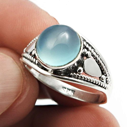 925 Sterling Silver Jewelry Chalcedony Gemstone Ring Size 6.5 L39