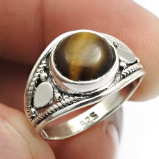 925 Sterling Fine Silver Jewelry Tiger'S Eye Gemstone Ring Size 5 A40
