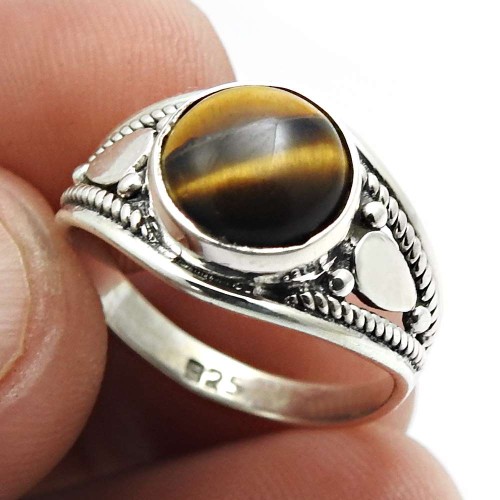 925 Sterling Silver Jewelry Tiger'S Eye Gemstone Ring Size 5.5 B40