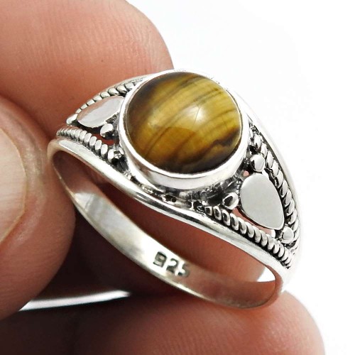 Wedding Gift 925 Sterling Silver Jewelry Tiger'S Eye Gemstone Ring Size 8 E40