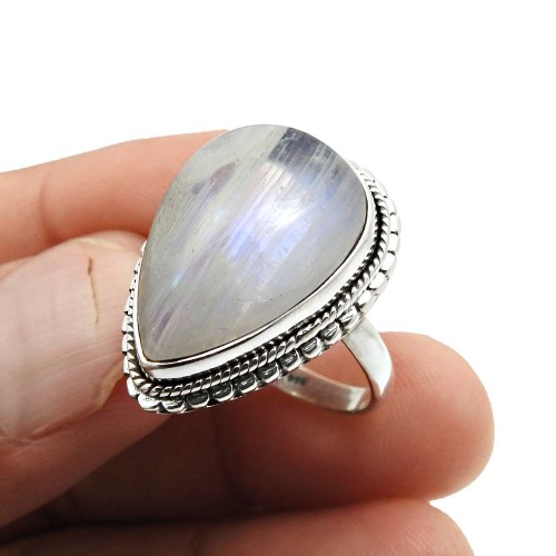 925 Sterling Silver Jewelry Rainbow Moonstone Gemstone Ring Size 8 D41