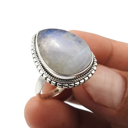 925 Sterling Silver Jewelry Rainbow Moonstone Gemstone Ring Size 9 E41