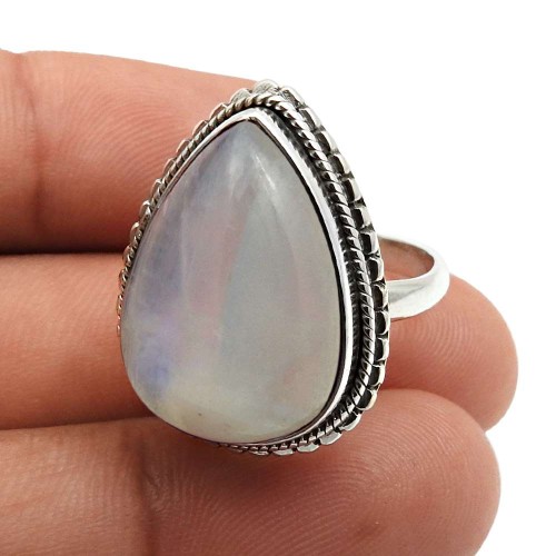 Rainbow Moonstone Gemstone Ring Size 7 925 Sterling Silver Jewelry F41