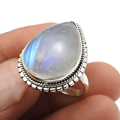 Rainbow Moonstone Gemstone Jewelry 925 Fine Sterling Silver Ring Size 7 G41