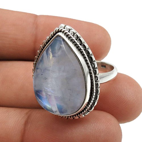 Rainbow Moonstone Gemstone Jewelry 925 Fine Sterling Silver Ring Size 6 H41