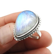 Rainbow Moonstone Gemstone Ring Size 9 925 Sterling Silver Jewelry I41