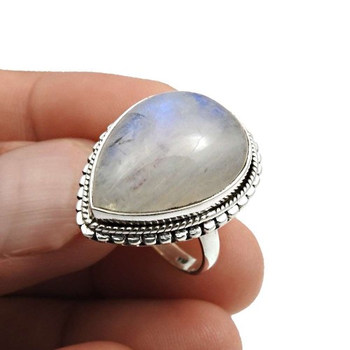 Rainbow Moonstone Gemstone Ring Size 6 925 Sterling Silver Jewelry J41