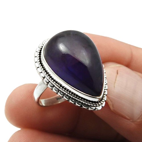 Wedding Gift 925 Sterling Silver Jewelry Amethyst Gemstone Ring Size 7 D42