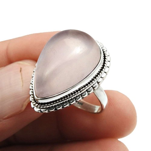 Rose Quartz Gemstone Ring Size 6 925 Sterling Silver Jewelry H42
