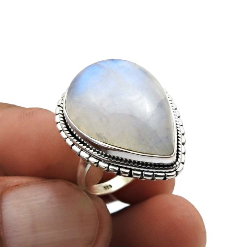 925 Sterling Silver Jewelry Rainbow Moonstone Gemstone Ring Size 7 L42