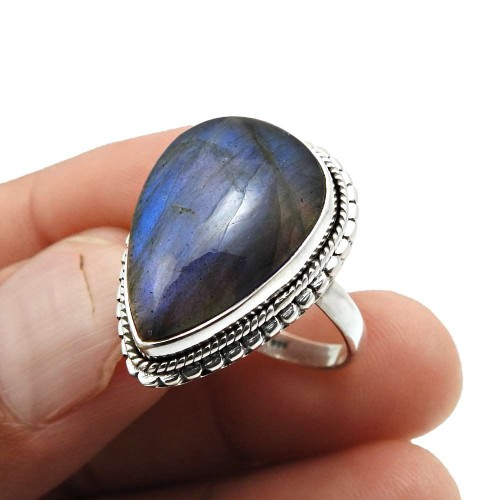 Labradorite Gemstone Ring Size 9 925 Sterling Silver Jewelry B41