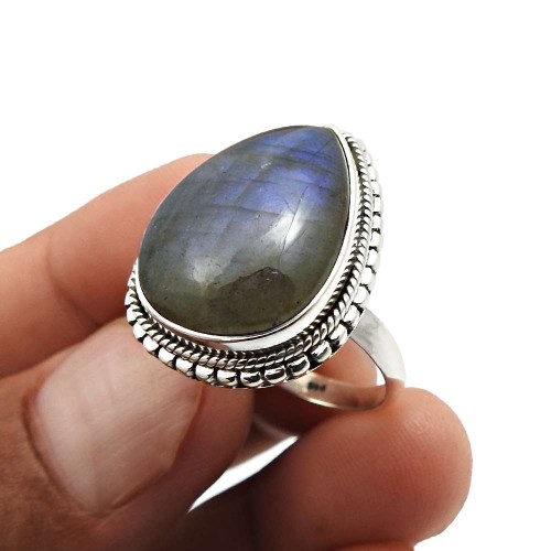 925 Sterling Silver Jewelry Labradorite Gemstone Ring Size 9 C41