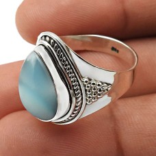 Larimar Gemstone Ring Size 7 925 Solid Sterling Silver Jewelry A43