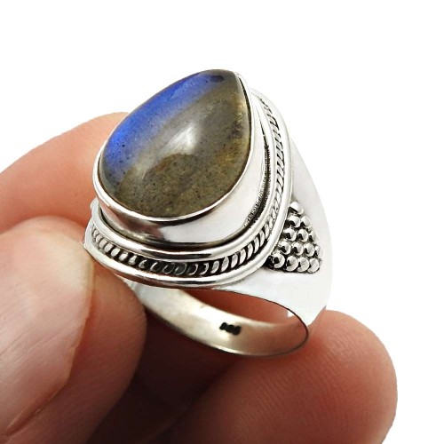 Labradorite Gemstone Ring Size 7 925 Sterling Silver Jewelry J43