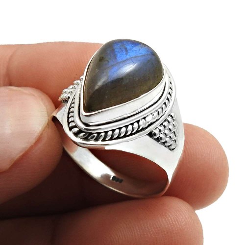 Labradorite Gemstone Jewelry 925 Fine Sterling Silver Ring Size 9 K43
