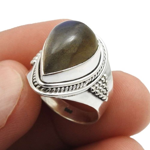 Labradorite Gemstone Ring Size 6 925 Sterling Silver Jewelry L43