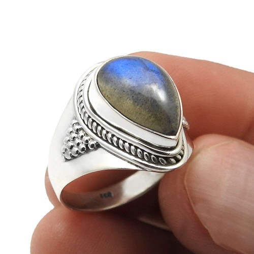 Labradorite Gemstone Jewelry 925 Fine Sterling Silver Ring Size 6 A44
