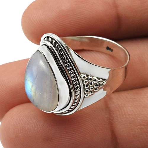Rainbow Moonstone Gemstone Ring Size 7 925 Sterling Silver Fine Jewelry D44