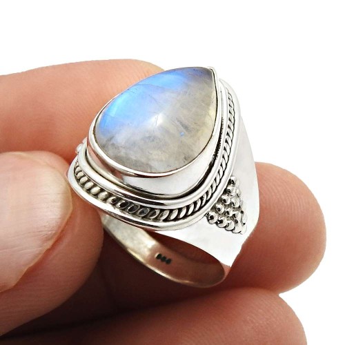 925 Sterling Silver Jewelry Rainbow Moonstone Gemstone Ring Size 7 E44