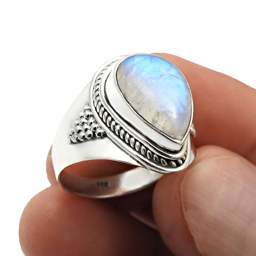 Rainbow Moonstone Gemstone Ring Size 6 925 Sterling Silver Jewelry F44