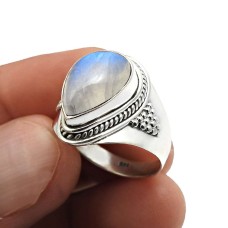Wedding Gift 925 Sterling Silver Jewelry Rainbow Moonstone Gemstone Ring Size 7 G44