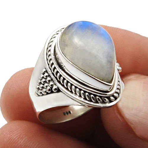 925 Sterling Silver Jewelry Rainbow Moonstone Gemstone Ring Size 7 H44