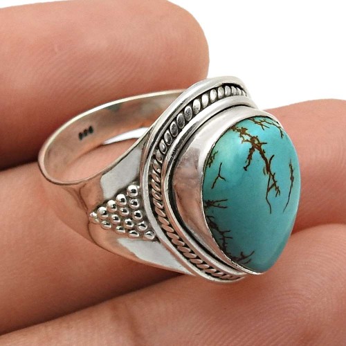 Turquoise Gemstone Ring Size 7 925 Sterling Silver Jewelry J44