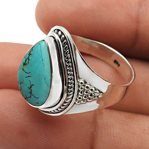 Turquoise Gemstone Ring Size 9 925 Sterling Silver Jewelry A45