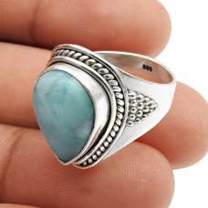 925 Sterling Fine Silver Jewelry Larimar Gemstone Ring Size 7 D43