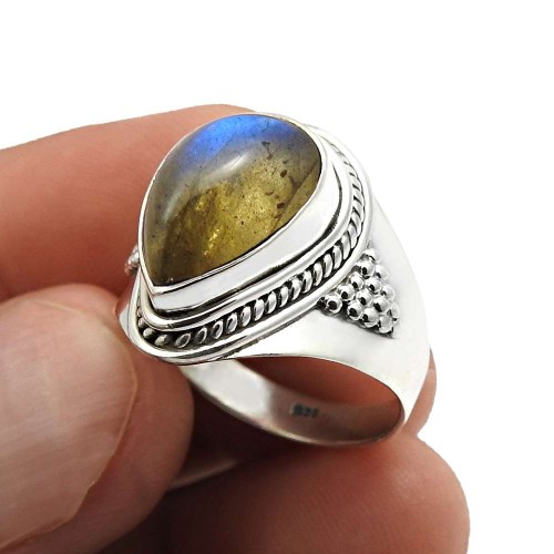 Labradorite Gemstone Ring Size 6 925 Sterling Silver Jewelry G43