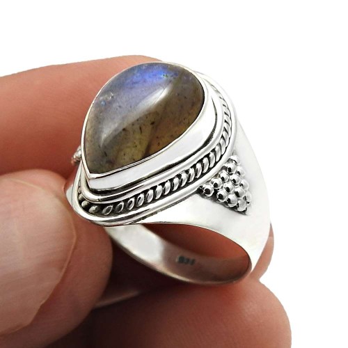 Labradorite Gemstone Jewelry 925 Sterling Silver Ring Size 8 H43