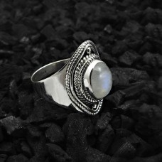 925 Sterling Fine Silver Jewelry Rainbow Moonstone Gemstone Ring Size 6 D46