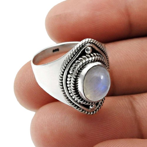 Rainbow Moonstone Gemstone Ring Size 7 925 Sterling Silver Jewelry E46