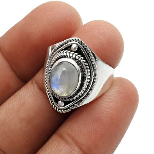 Rainbow Moonstone Gemstone Ring Size 7 925 Sterling Silver Jewelry F46