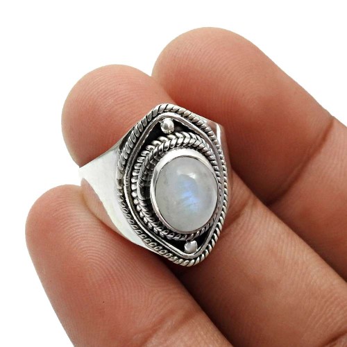 Rainbow Moonstone Gemstone Ring Size 7 925 Sterling Silver Jewelry H46