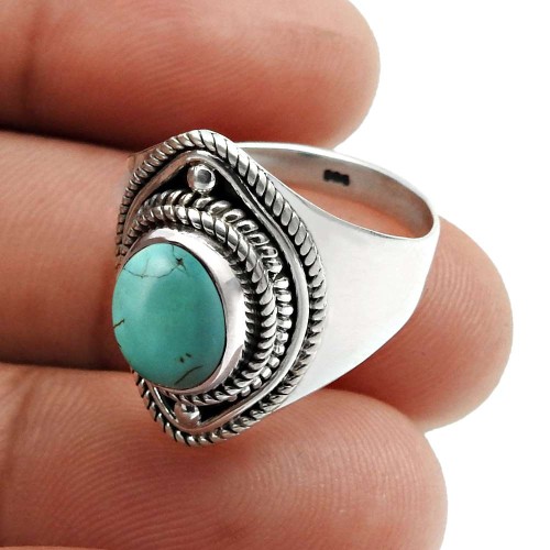 Turquoise Gemstone Ring Size 8 925 Sterling Silver Jewelry I46