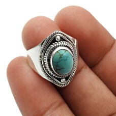Turquoise Gemstone Jewelry 925 Solid Sterling Silver Ring Size 6 K46