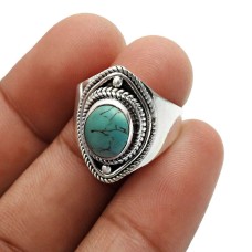 Turquoise Gemstone Jewelry 925 Solid Sterling Silver Ring Size 6 L46