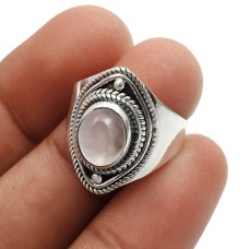 925 Sterling Fine Silver Jewelry Rose Quartz Gemstone Ring Size 9 E47