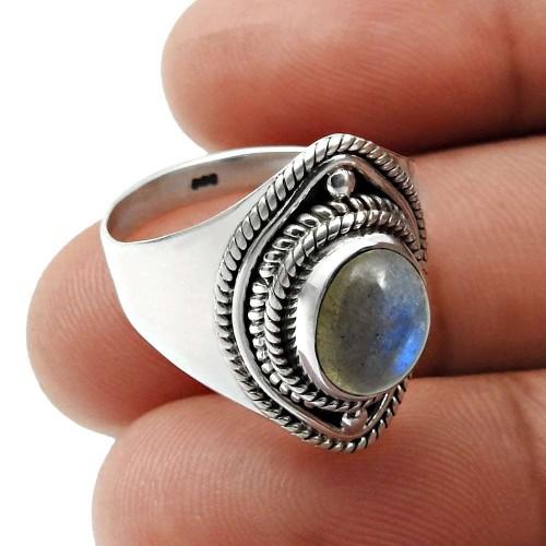 Labradorite Gemstone Ring Size 8 925 Sterling Silver Jewelry I45