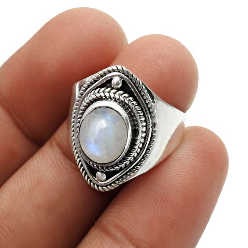 Rainbow Moonstone Gemstone Ring Size 6 925 Sterling Silver Jewelry C46
