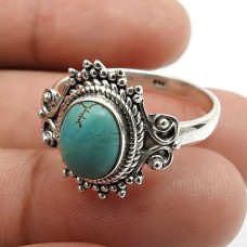 Turquoise Gemstone Ring Size 9 925 Sterling Silver Jewelry A50