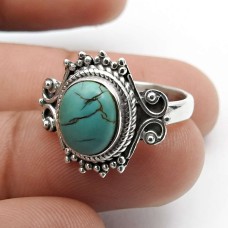 Turquoise Gemstone Ring Size 7 925 Sterling Silver Jewelry D50