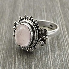 925 Sterling Fine Silver Jewelry Rose Quartz Gemstone Ring Size 8 A51