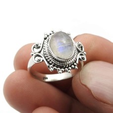 Rainbow Moonstone Gemstone Jewelry 925 Sterling Silver Ring Size 8 G49
