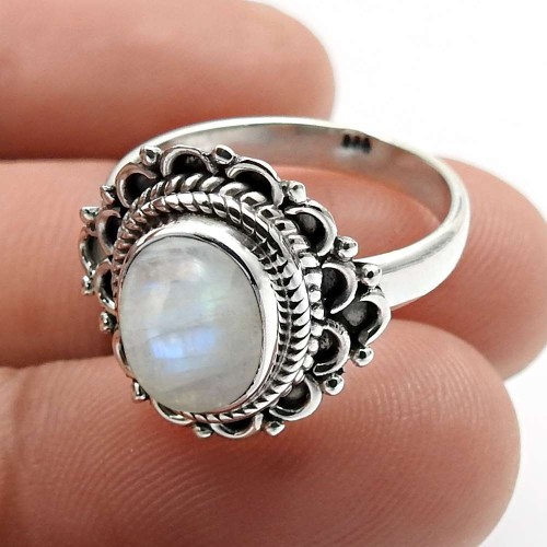 Rainbow Moonstone Gemstone Ring Size 8 925 Sterling Silver Fine Jewelry D52